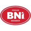 Red and white BNI badge stating 'Proud Member,' representing DCGsa's affiliation with the global business networking organization.
